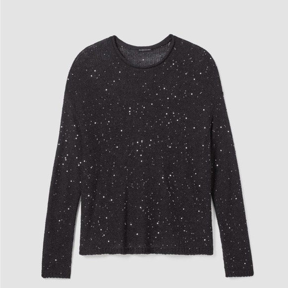NWT Eileen Fisher Black Sequin Merino Wool Long Sleeve Crew Neck Sweater XS - Picture 3 of 9